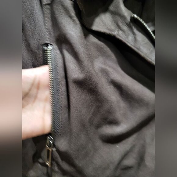 Vince Brown Leather Wool Cotton Blend Drape Neck Moto Jacket Sz S - Picture 9 of 12